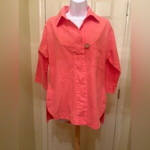 SEA BREEZE Coral V-Neck 1 Button Closure Tunic, Size: S